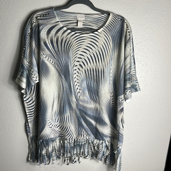 Chicos geometric top size M fringe bottom studded shoulders - Picture 1 of 8